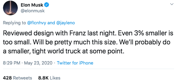 Elon Musk baby Cybertruck tweet