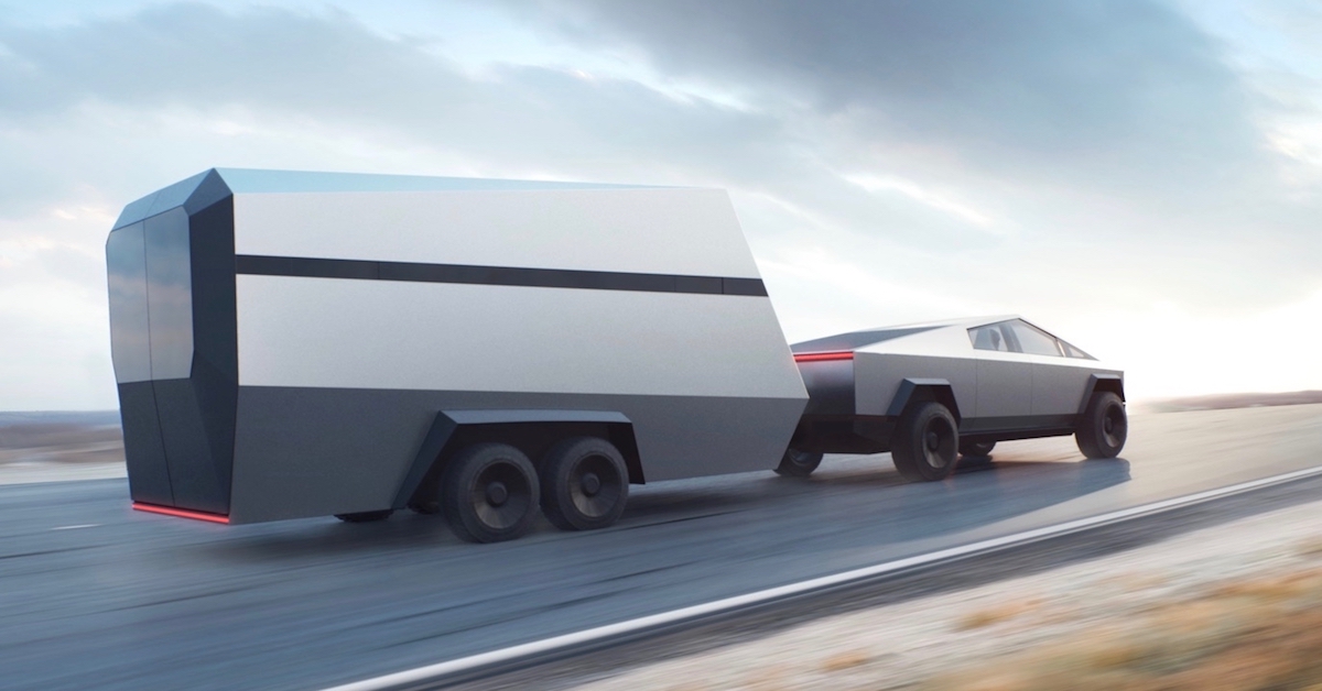 Tesla Cybertruck met aanhangwagen