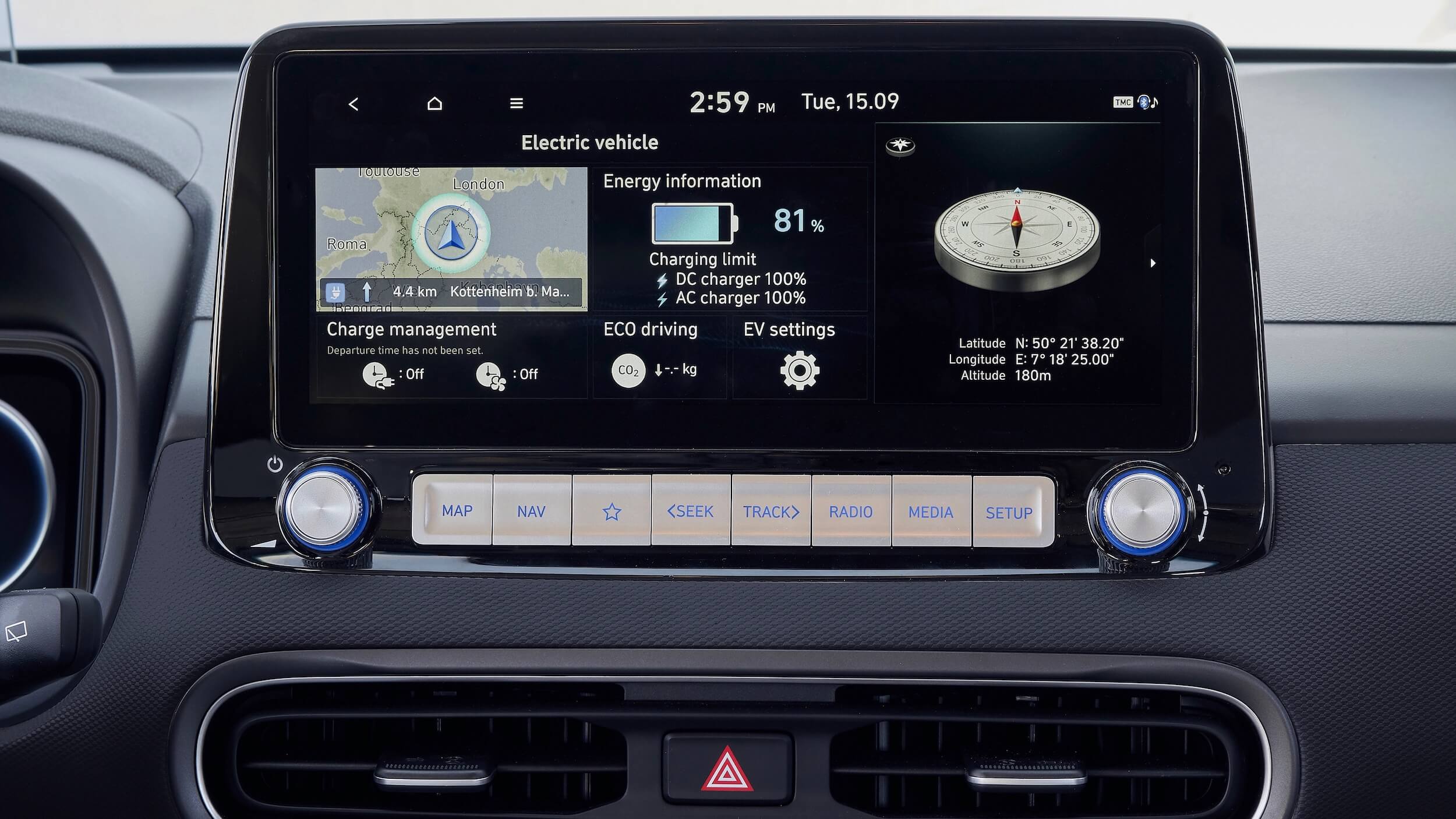 Hyundai Kona Electric infotainment scherm