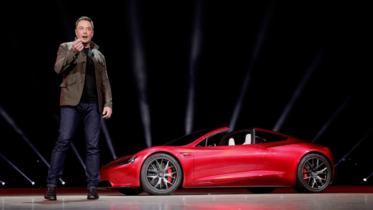 Elon Musk en Tesla Roadster