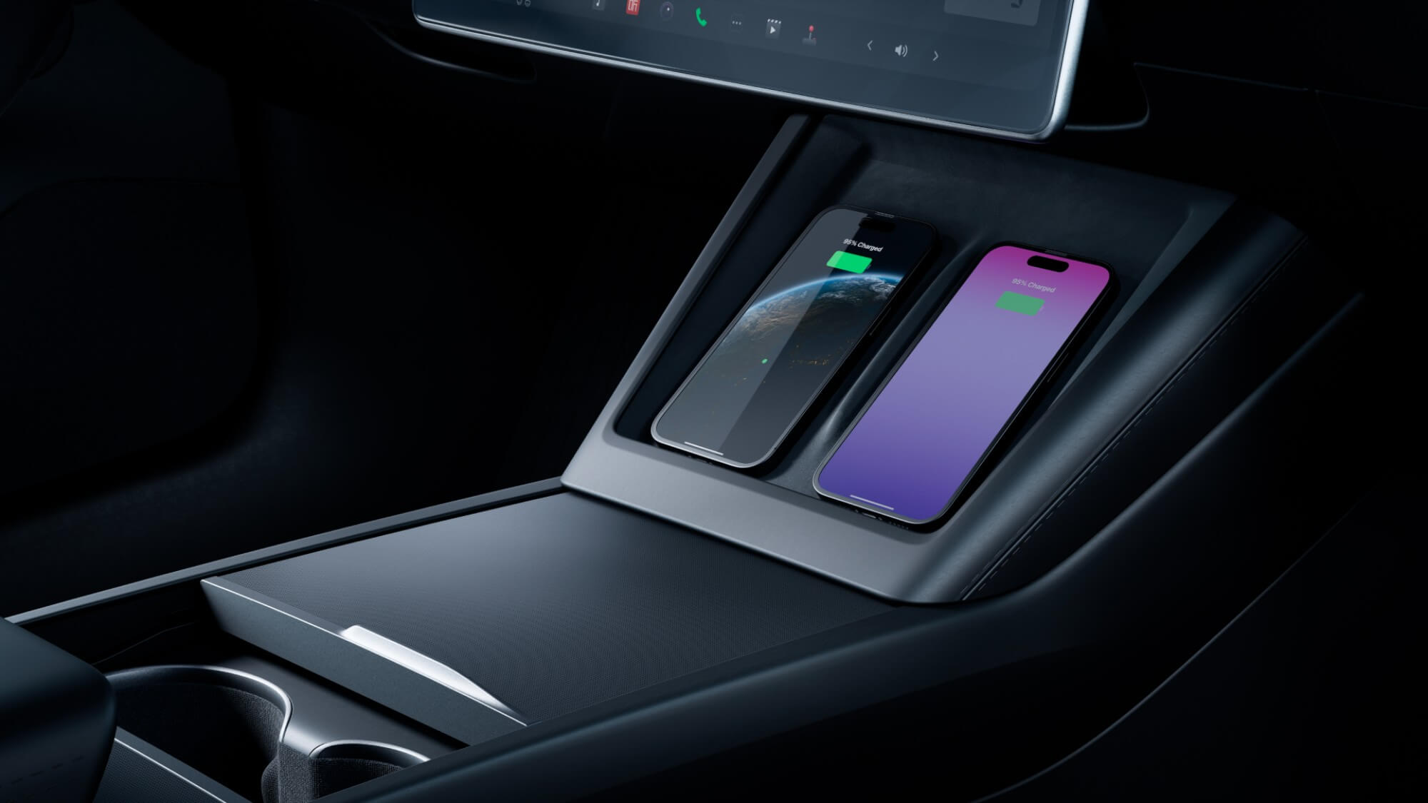 tesla model 3 facelift draadloos laden smartphone