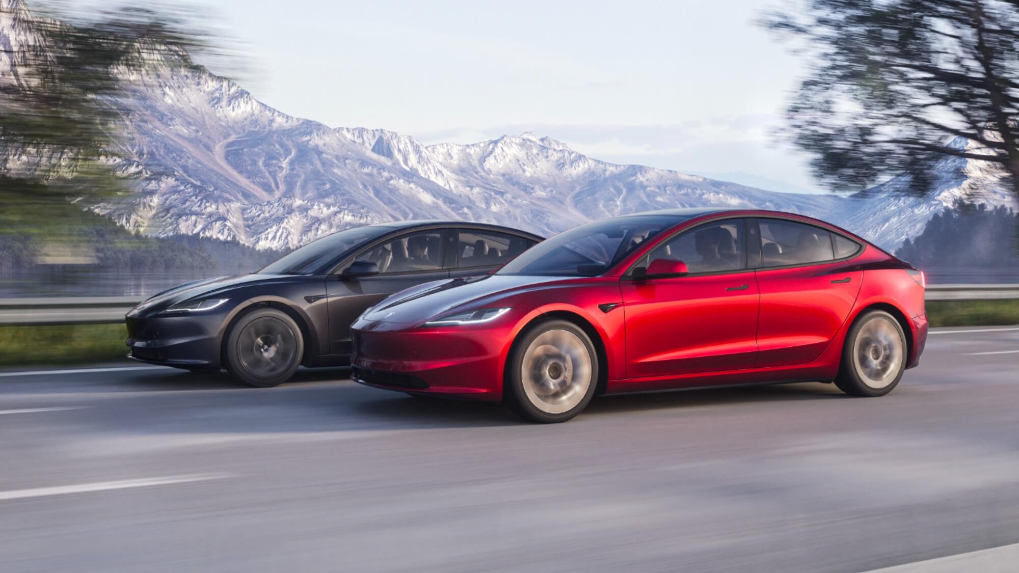 tesla model 3 facelift zwart en rood